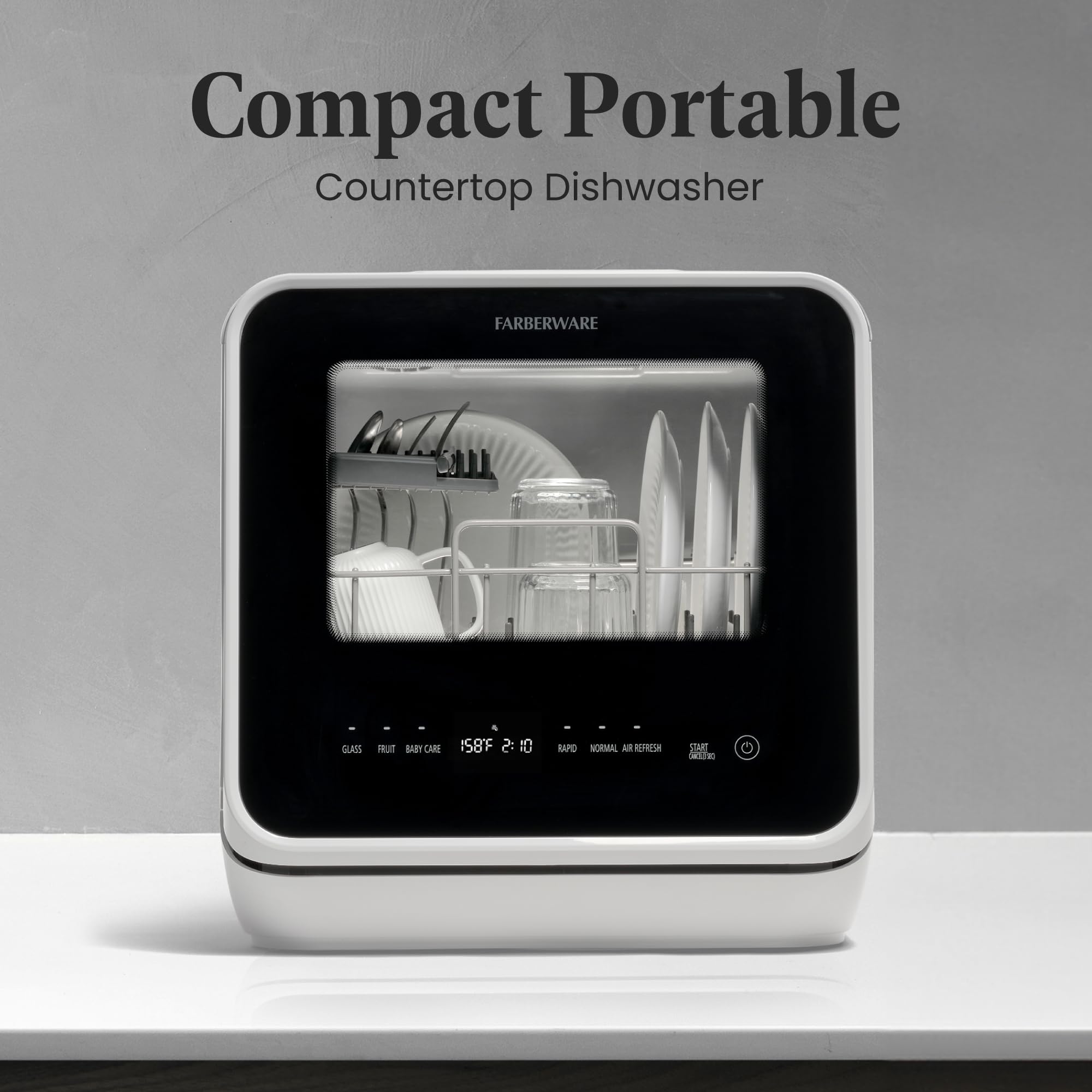 Farberware Portable Countertop Dishwasher with 5-Liter Built-in Water Tank - 5 Wash Programs for Home, RV, Apartment & Small Spaces - Compact Dishwasher for Dishes, Glasses & Baby Bottles - Perfect for Kitchen, Dorm, Camping & Tiny Homes
