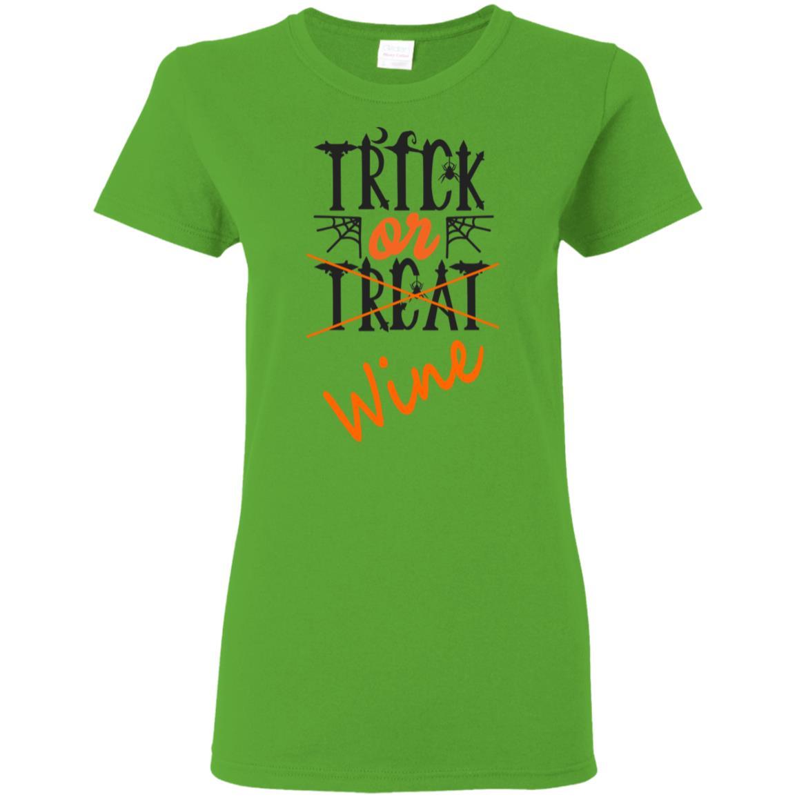 Trick Or Wine Halloween T-Shirt for Women - 5.3 oz Soft Cotton Funny Wine Lover Shirt - Perfect for Halloween Parties & Wine Tasting Events