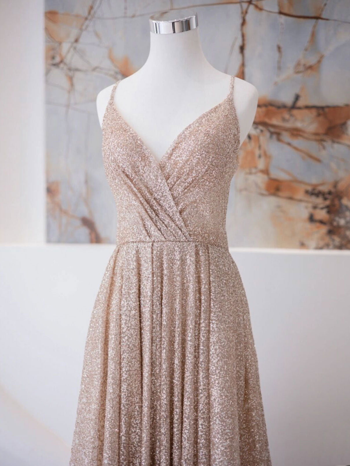 Elegant A-Line V-Neck Champagne Long Prom Dress - Shiny Tulle Evening Gown for Homecoming, Wedding, Party & Special Occasions