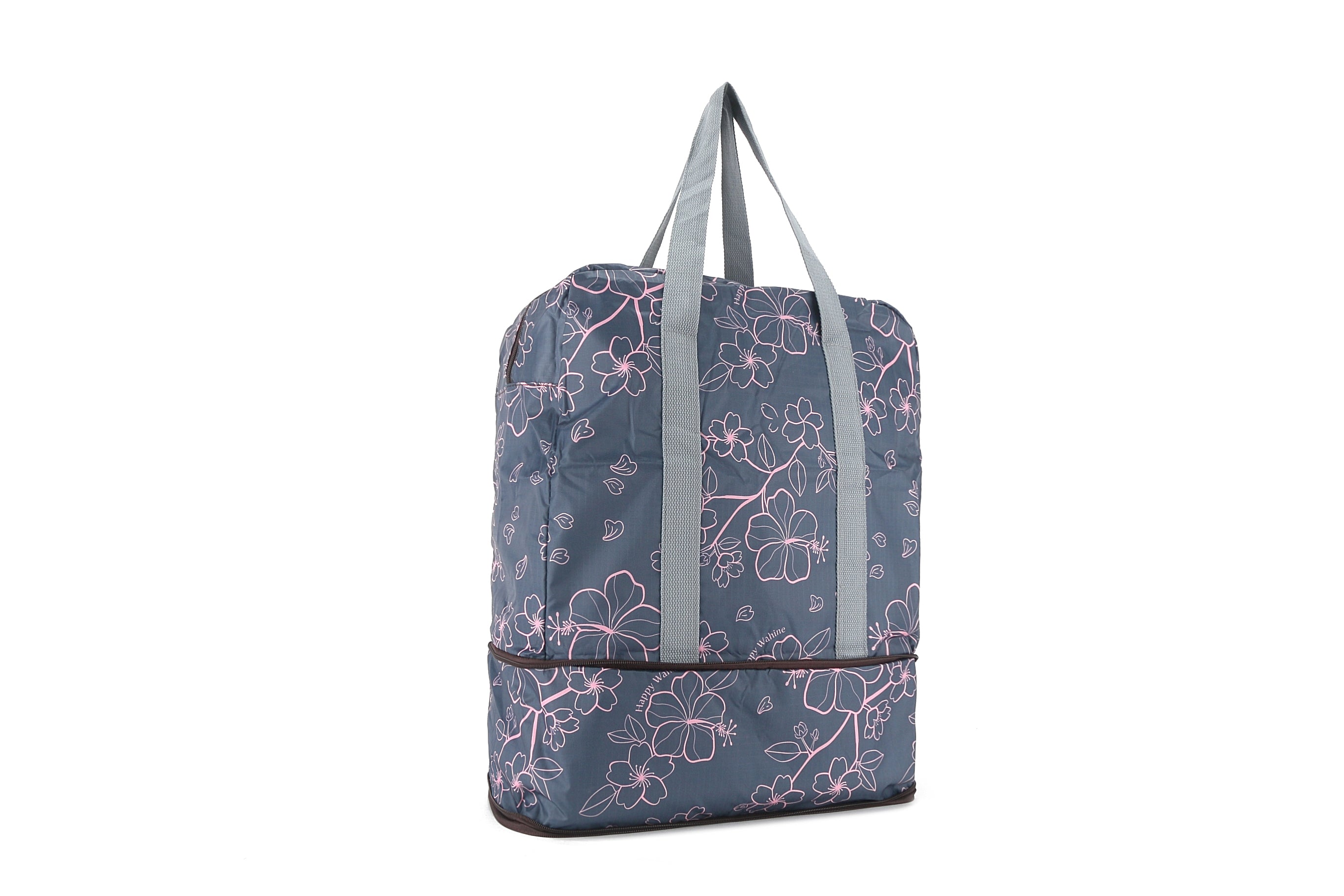 Foldable Duffle Bag for Travel & Gym - Lightweight Waterproof Carry-On Luggage with Shoulder Strap - Perfect for Weekend Trips, Sports & Outdoor Activities (Sophie Sakura Grey)