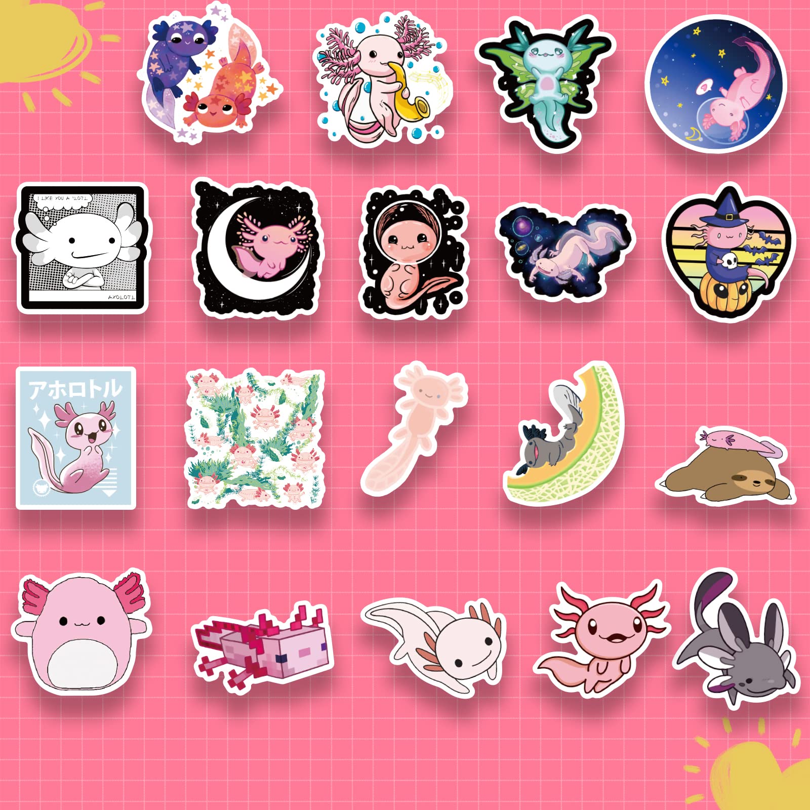 50 PCS Cute Axolotl Waterproof Vinyl Stickers - Decals for Water Bottles, Laptops, Phones & Skateboards - Fun Stickers for Teens, Girls & Kids - Perfect for School, DIY Crafts & Personalizing Belongings