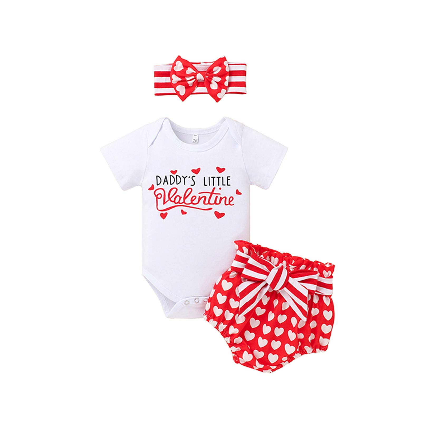 Valentine's Day Baby Girl Outfit Set - Heart Print Romper, Shorts & Hairband 3PCS | Soft Cotton Blanket & Matching Clothes for Newborn Toddler | Perfect for Valentine's Photos, Birthday Gifts & Special Occasions