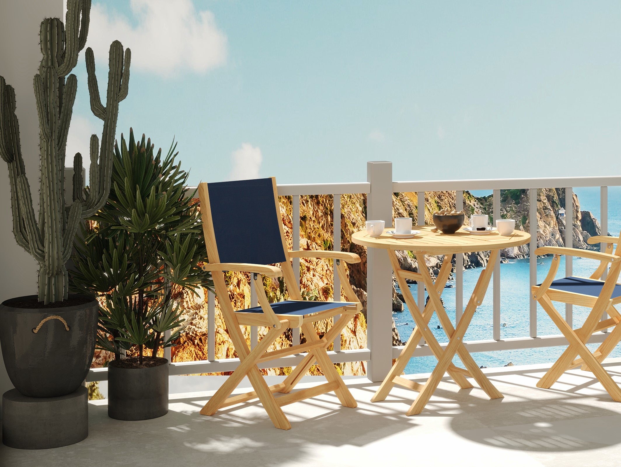 Lucas Teak Outdoor Dining Folding Armchair - Waterproof Blue Patio Chair for Garden, Poolside, Deck & Backyard Relaxation