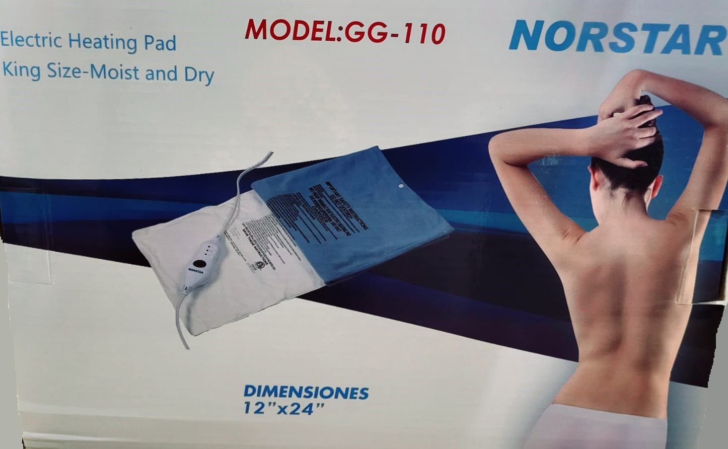 Norstar GG 110 Standard 12 x 24 Inch Heating Pad for Pain Relief - Moist & Dry Heat Therapy - 110V for USA & Canada - Perfect for Back, Neck, Shoulder & Muscle Pain Relief at Home or Office