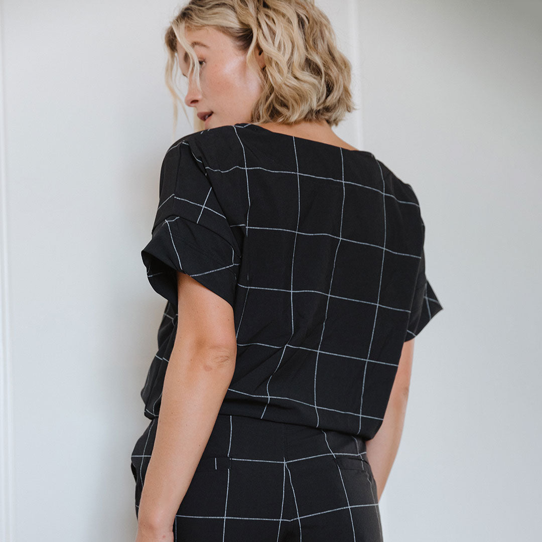 Boss Tee - Classic Black Windowpane Check Men's Casual Shirt | Office Wear & Smart Casual Outfits