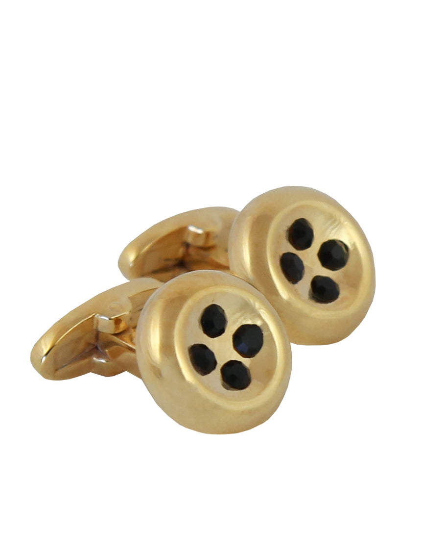 DÉCLIC Button Crystal Cufflinks - Gold Plated Elegant Dress Shirt Accessories for Men, Perfect for Weddings, Business Meetings & Formal Events