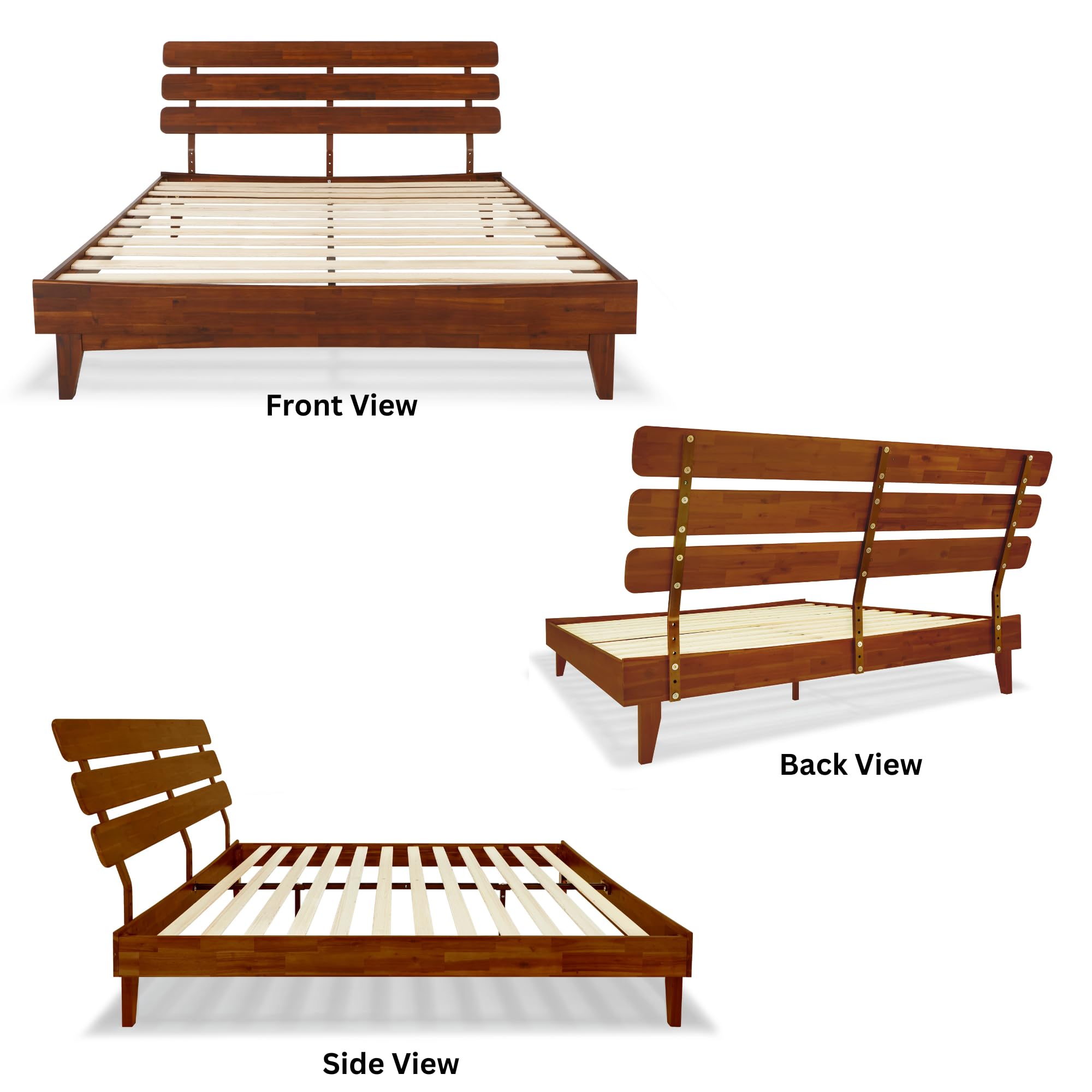 Bme Caden 15 Inch Deluxe Bed Frame with Adjustable Headboard - Mid Century Modern King Size Platform Bed - Solid Acacia Wood Construction - No Box Spring Needed - 12 Sturdy Wood Slats Support - Easy Assembly - Dark Chocolate Finish - Perfect for Master Bedroom, Guest Room & Modern Home Decor