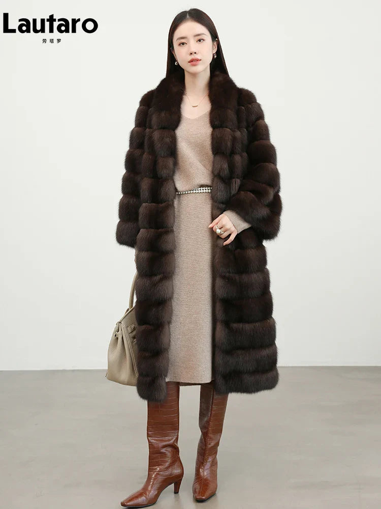 Luxury Faux Sable Fur Coat for Women - Warm Thick Fluffy Winter Overcoat with Shawl Collar | Elegant Outerwear for Fall Winter Fashion, Parties & Cold Weather