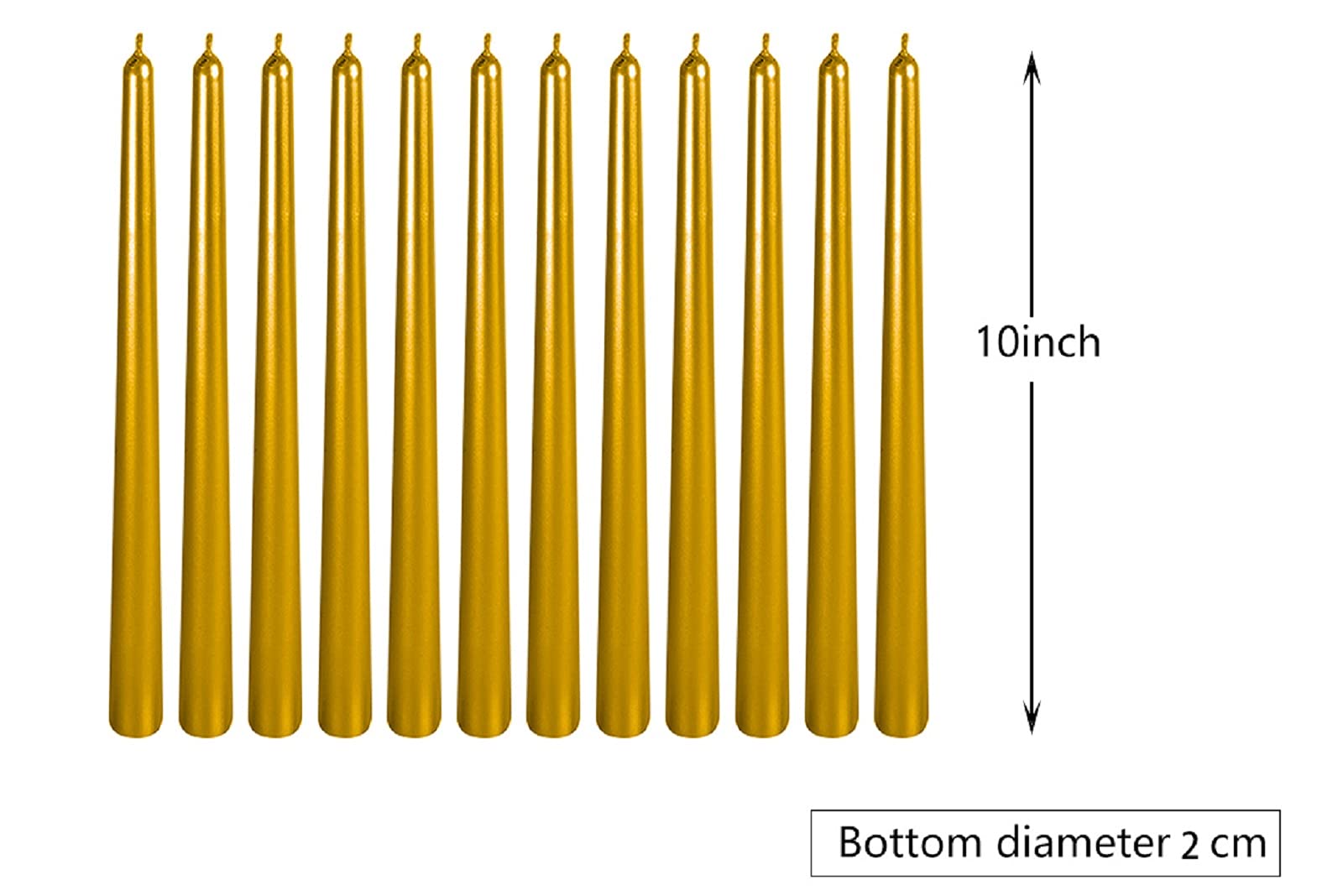 12 Pack 10 Inch Spiral Taper Candles - Long Lasting 8 Hours, Unscented & Smokeless - Elegant Glossy Gold for Home Decor, Dinner Parties, Weddings, Halloween & Christmas Celebrations