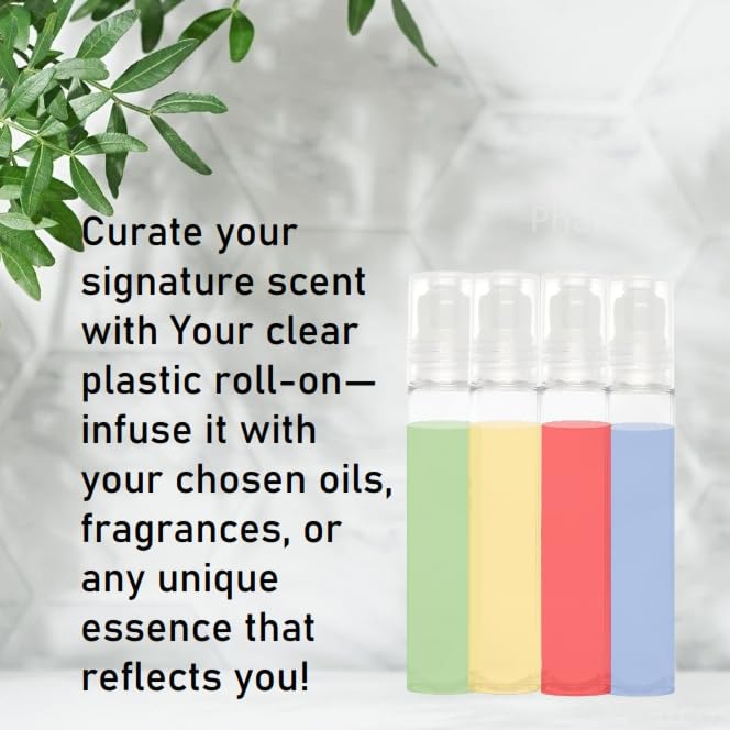 PHARCOS 4-Pack 10ml Transparent Plastic Roll On Bottles - Food Grade, Leak Proof for Essential Oils, Lip Balm, Deodorant, Cream & Lotion | Perfect for Travel, DIY Beauty & Aromatherapy Refills