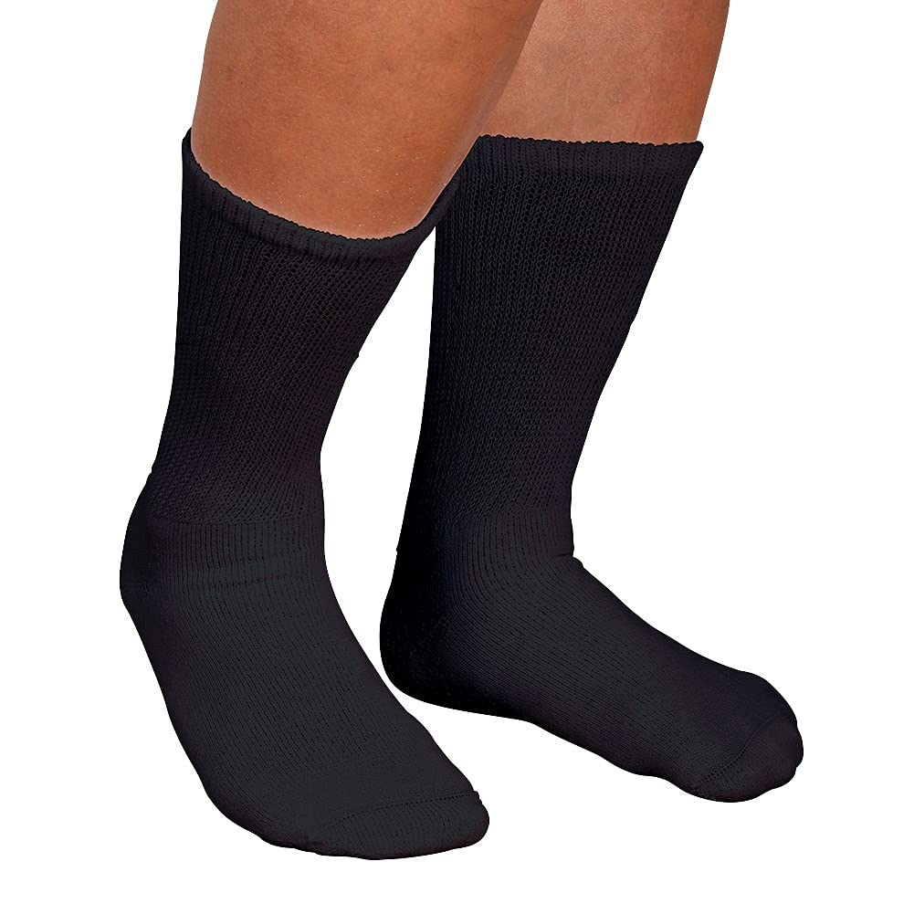 Men's Diabetic Crew Socks - Non-Binding Comfort Socks for Circulation - Black - Ideal for Diabetes, Travel & Everyday Wear