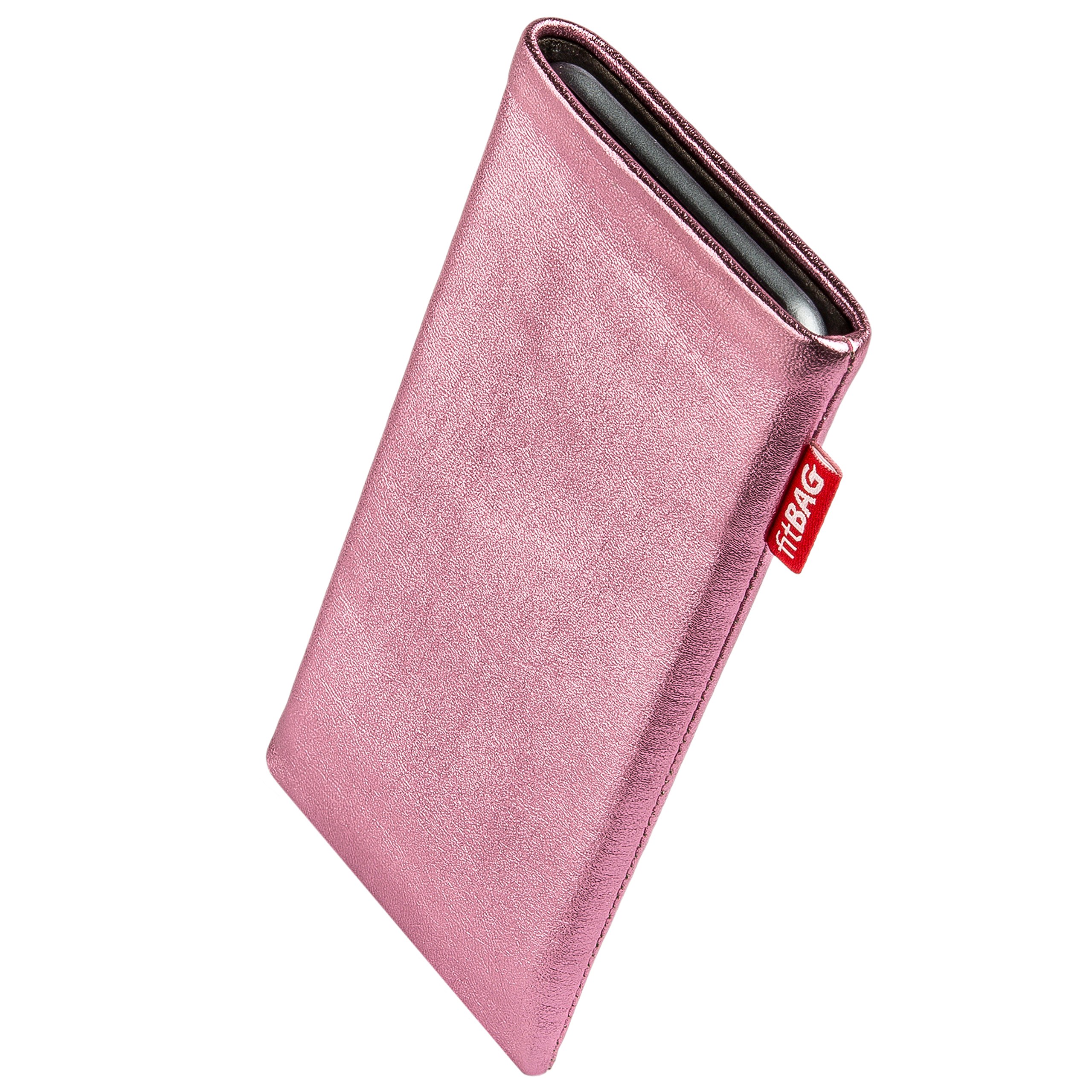 Premium Custom Fit Pink Groove Sleeve for HTC U Play with Original Clear Case | Genuine Nappa Leather Pouch with Microfiber Lining for Screen Cleaning | Perfect for Travel, Office & Daily Device Protection