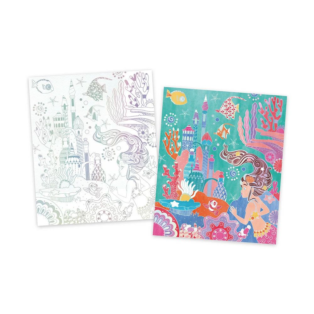 Janod Watercolour Painting Magic Ocean - Kids Art Set for Creative Play & Home Decor | Perfect for Birthday Gifts & Classroom Activities