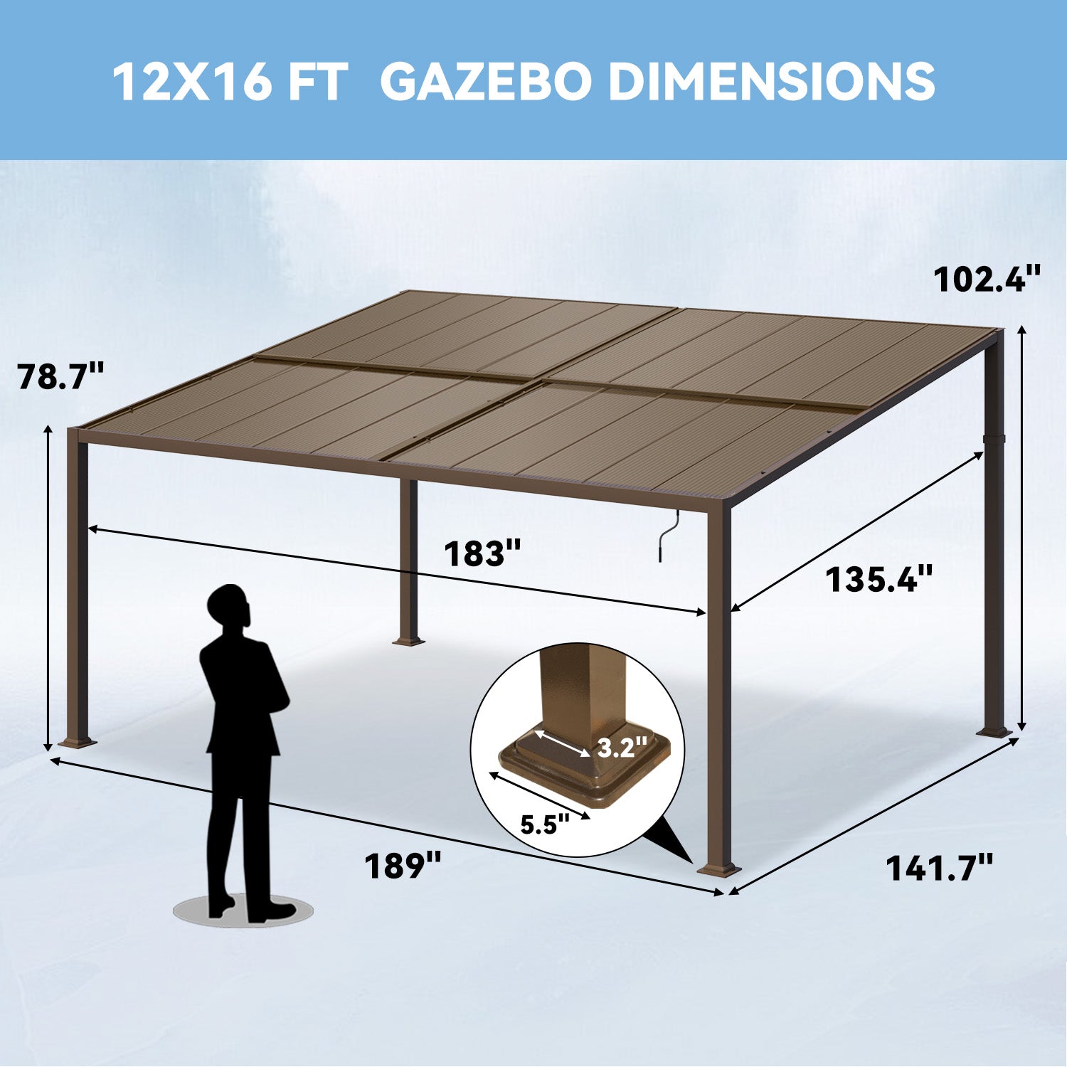 12' x 16' Hardtop Lean-to Gazebo with Adjustable Polycarbonate Roof & Sturdy Metal Frame - Outdoor Patio Cover for Garden, Backyard, and Poolside Relaxation
