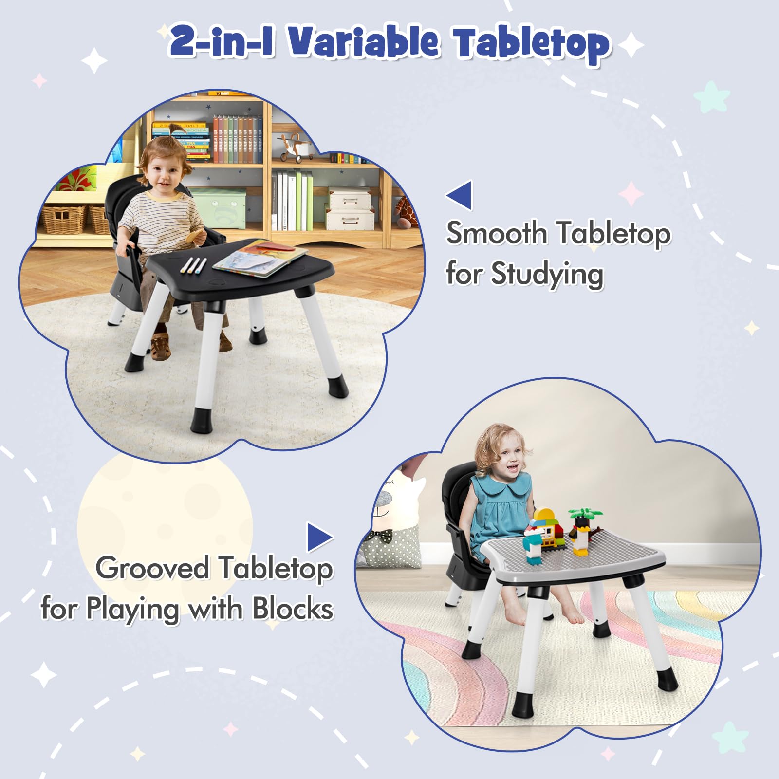 HONEY JOY 8-in-1 Convertible Baby High Chair for Toddlers - Multi-Functional Highchair, Booster Seat, Building Block Table & Stool with Safety Harness (Black) - Perfect for Dining, Playtime & Learning Activities