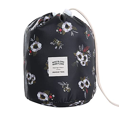 Waterproof Oxford Cloth Round Cosmetic Travel Bag with Pull Rope - Portable Makeup Storage Organizer for Women & Girls | Perfect for Travel, Gym, and Daily Use #028