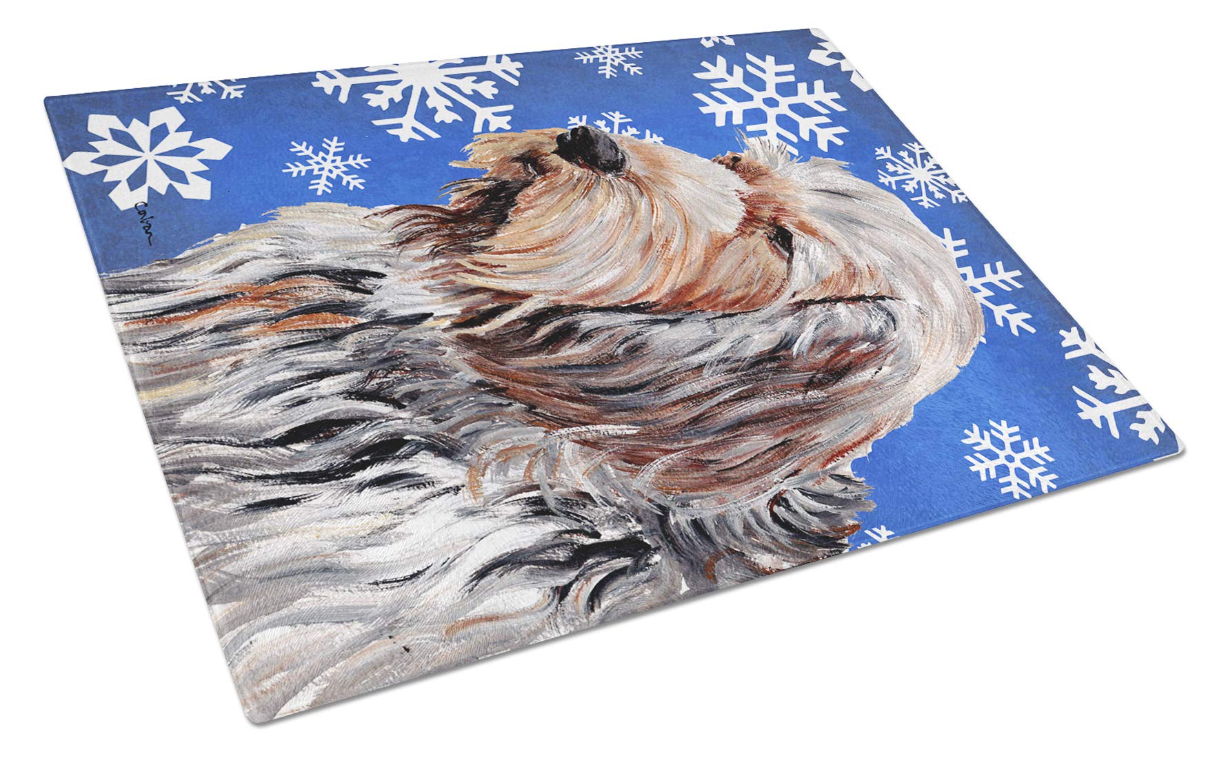 Caroline's Treasures SC9780LCB Otterhound Winter Snowflakes Large Tempered Glass Cutting Board - Durable Kitchen Chopping & Serving Board for Holiday Entertaining, Charcuterie Displays & Food Prep (16x12 Inches)