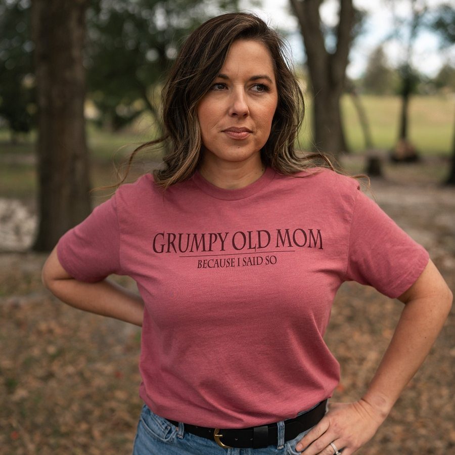 Grumpy Old Mom Boyfriend Fit T-Shirt for Women - Heather Mauve - Comfortable & Funny Graphic Tee for Casual Wear, Mother's Day Gifts, or Relaxing at Home
