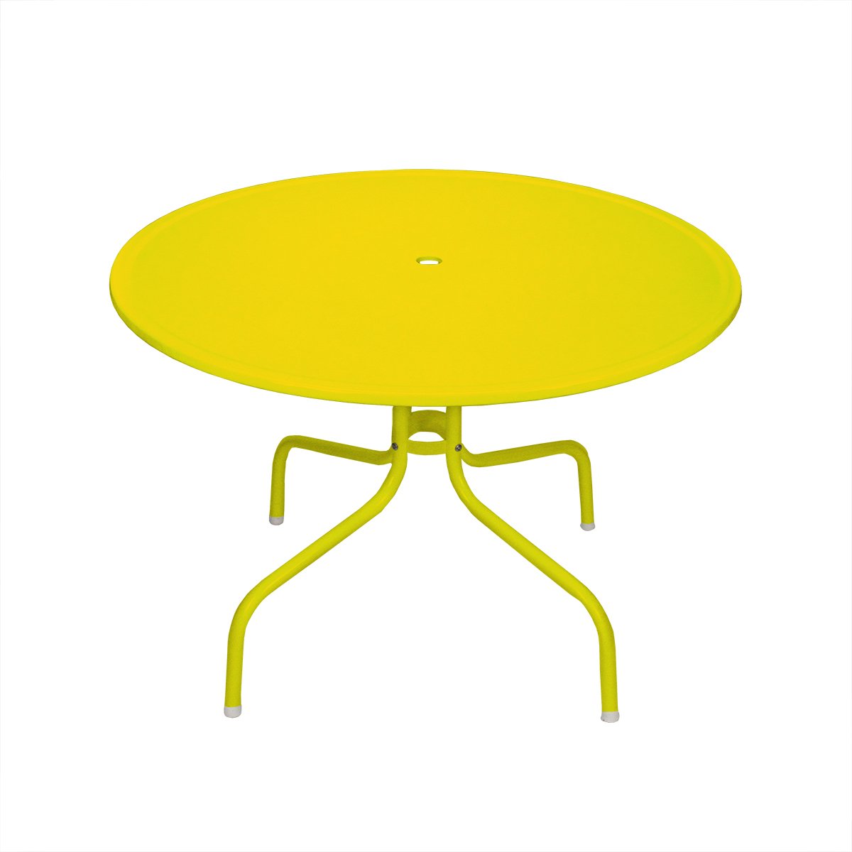 Vintage Yellow Metal Tulip Outdoor Dining Table - 39.25 Inch Retro Patio Furniture for Garden, Backyard, Poolside & Cafe Dining