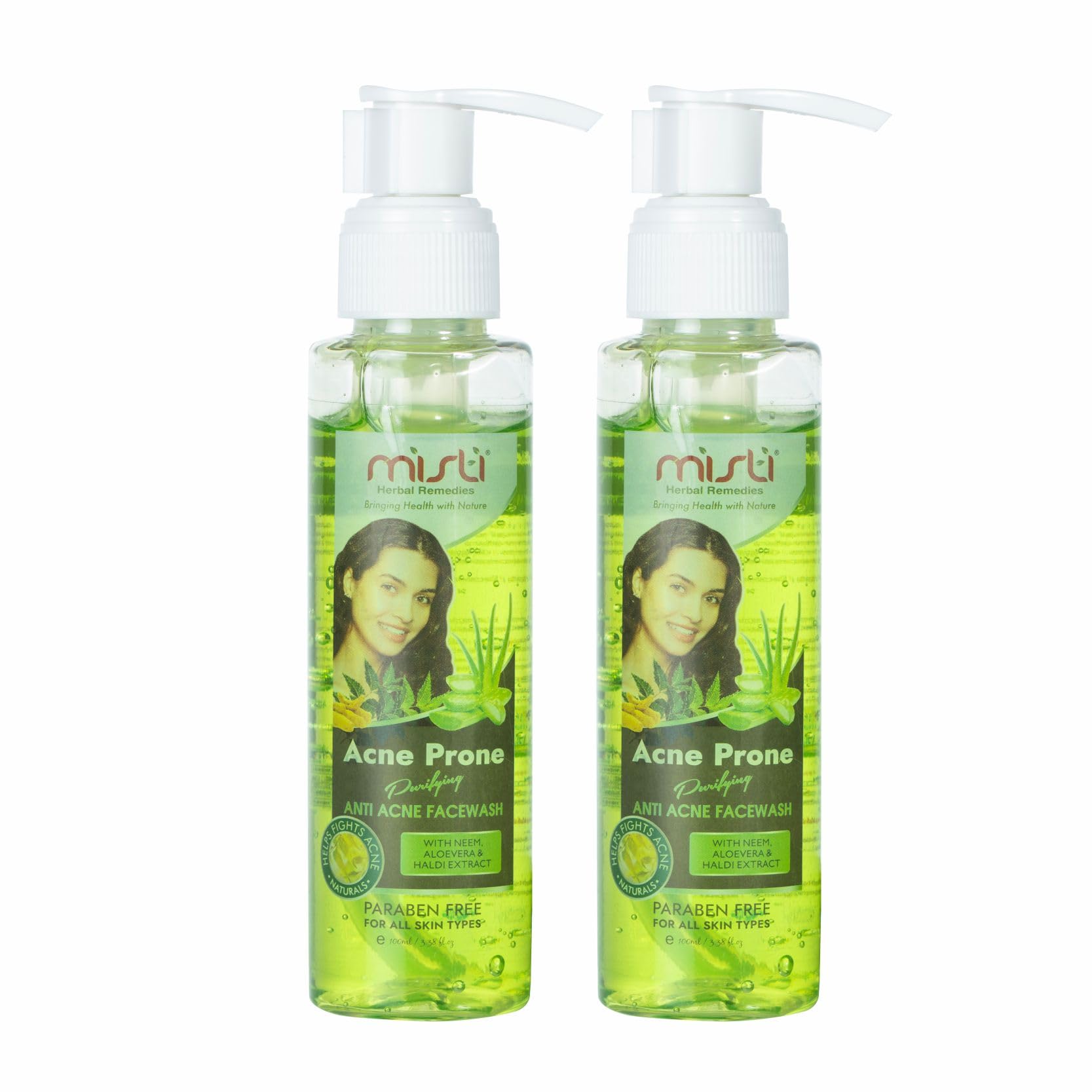 Misti Herbal Remedies Acne Prone Purifying Face Wash for Pimples & Marks Removal - Controls Blackheads, Excess Oil & Whiteheads - Lightens Blemishes - Daily Use for Men & Women - 100ml (Pack of 2) - Perfect for Oily & Acne-Prone Skin Care Routine
