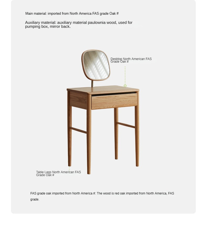 Solid Oak Wood Dressing Table with Mirror - Elegant Vanity Desk for Bedroom, Makeup & Beauty Organizer - Perfect for Home Decor & Small Spaces