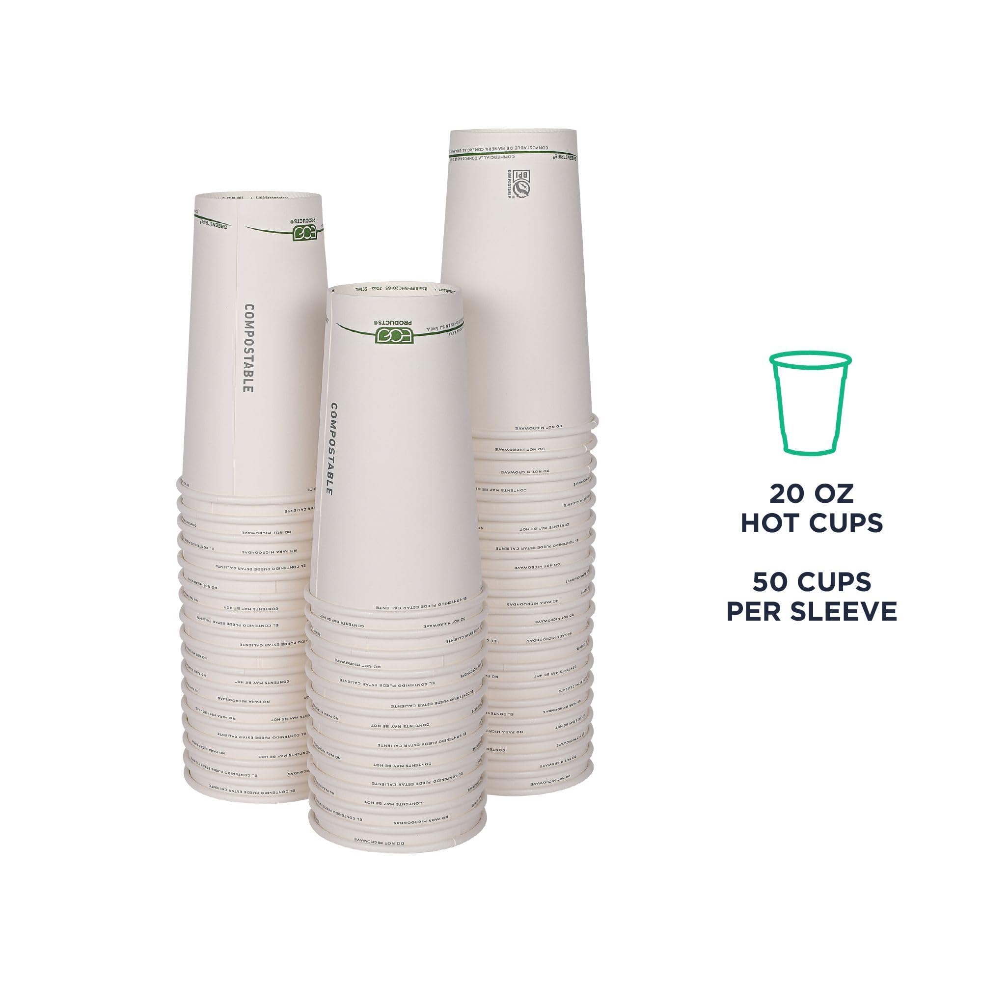 ECO PRODUCTS Compostable Disposable 20oz Coffee Cups - 1000 Count Case | White Hot Paper Cups with Plant-Based PLA Lining | Biodegradable & Eco-Friendly | Perfect for Coffee Shops, Offices, and Events