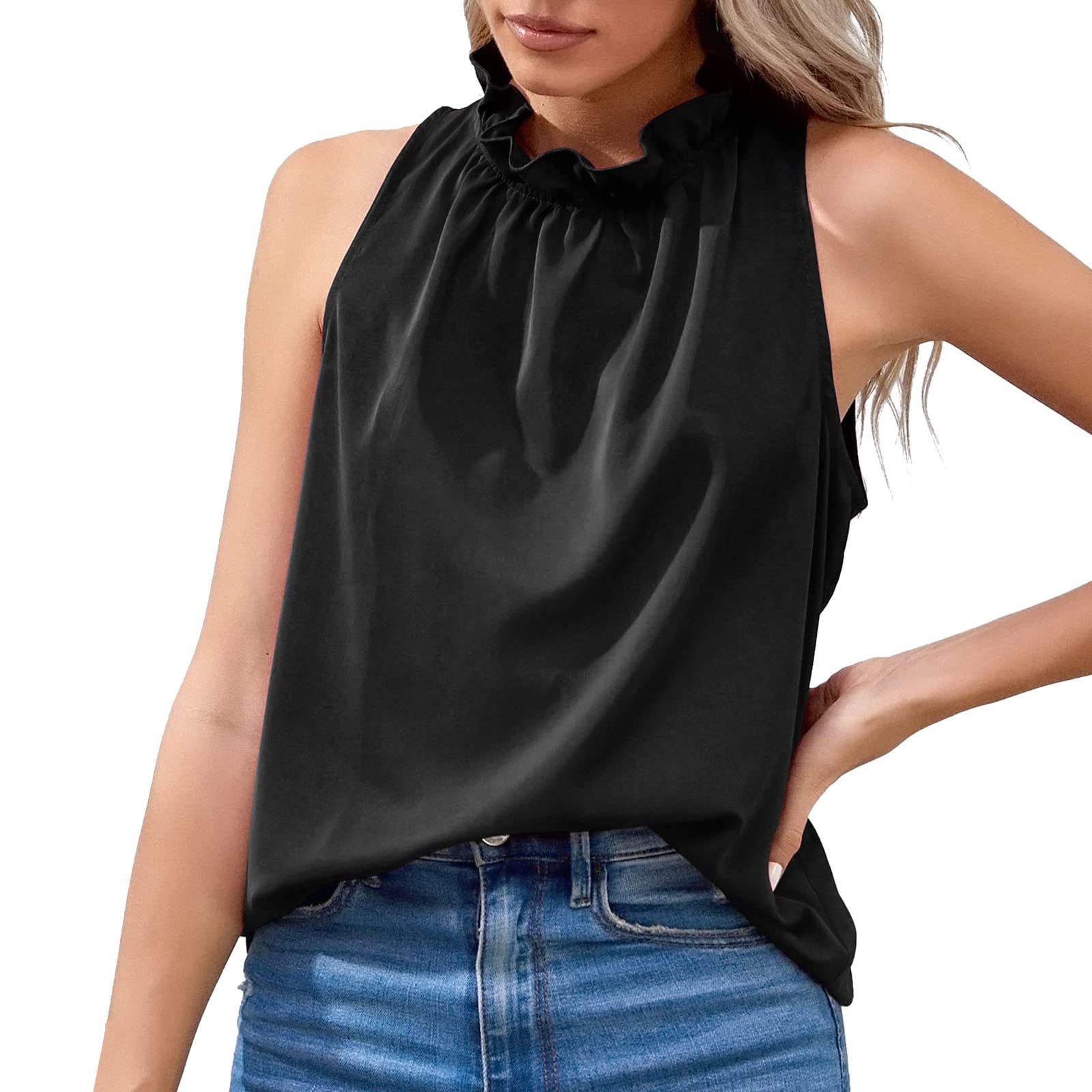 Women's Stylish Halter Tank Top - Cropped Sleeveless Summer Blouse in Solid Colors | Perfect for Beach, Pool Party & Casual Outings
