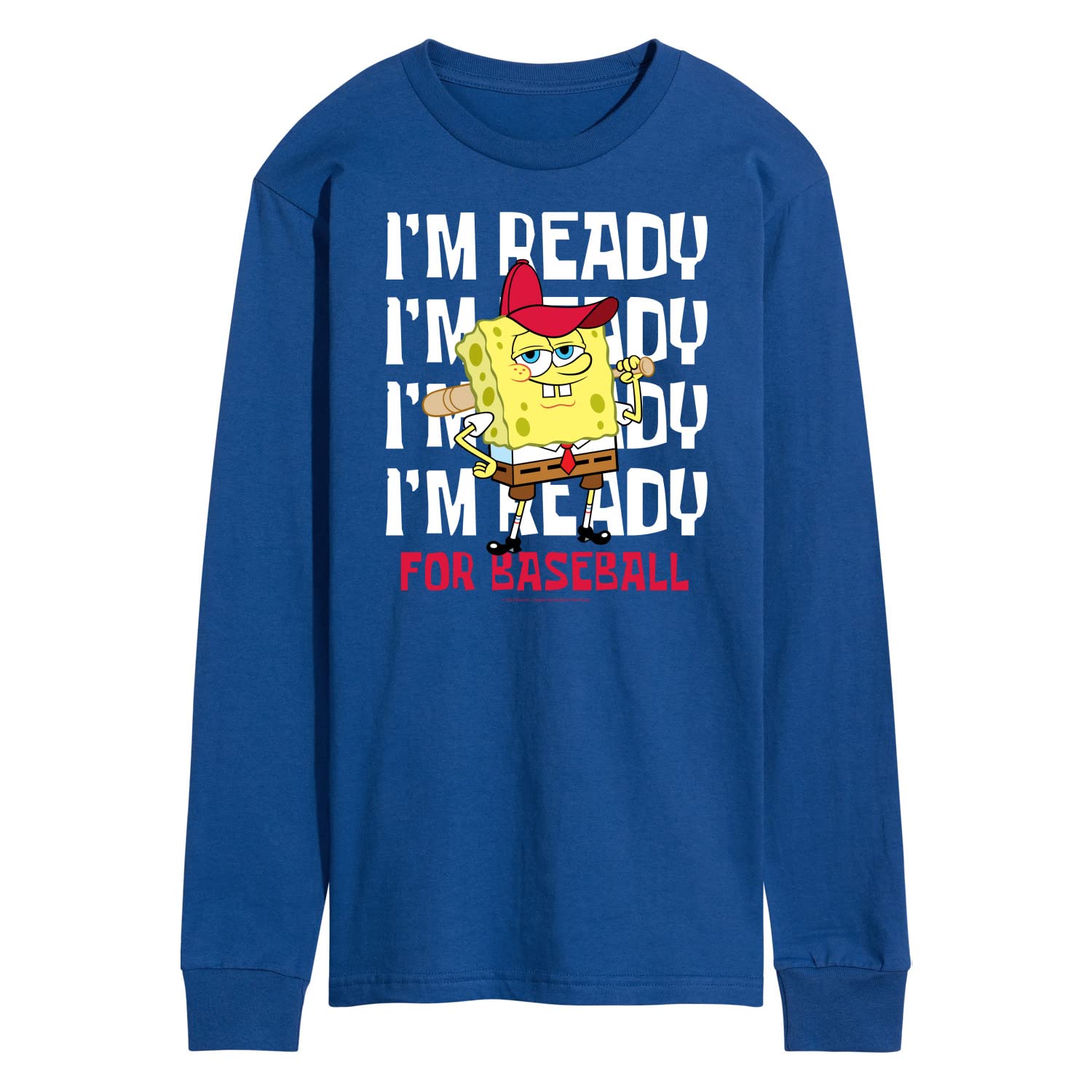 HYBRID APPAREL Spongebob Squarepants Baseball Graphic Men's Long Sleeve T-Shirt - Soft Cotton Tee for Casual Wear & Sports Fans