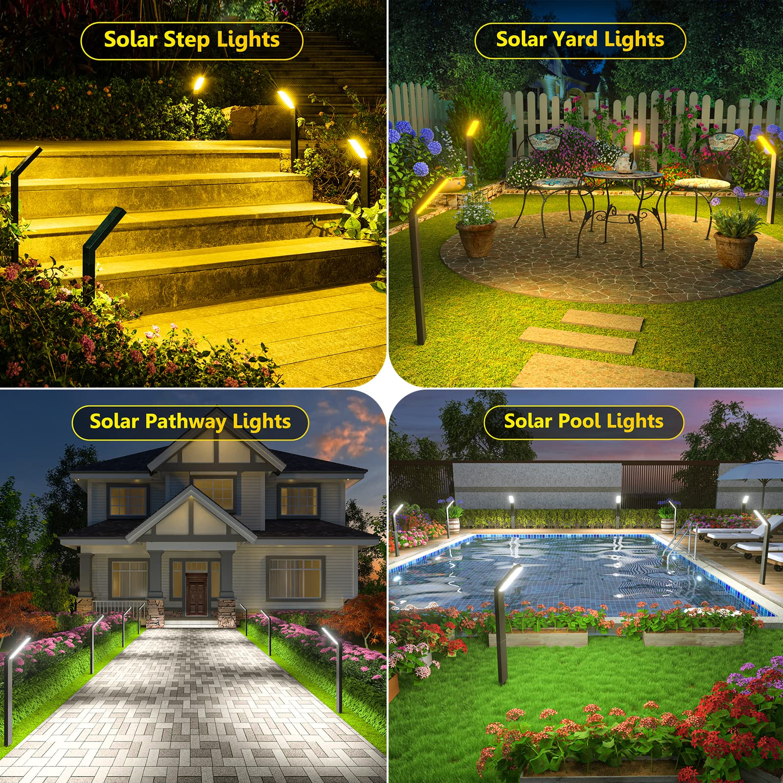 ROSHWEY Solar Pathway Lights Outdoor Waterproof - Solar Garden Lights for Patio, Backyard, Walkway, Yard, Lawn, Driveway - Weatherproof Solar Powered Landscape Lighting for Garden Decor & Pathway Illumination