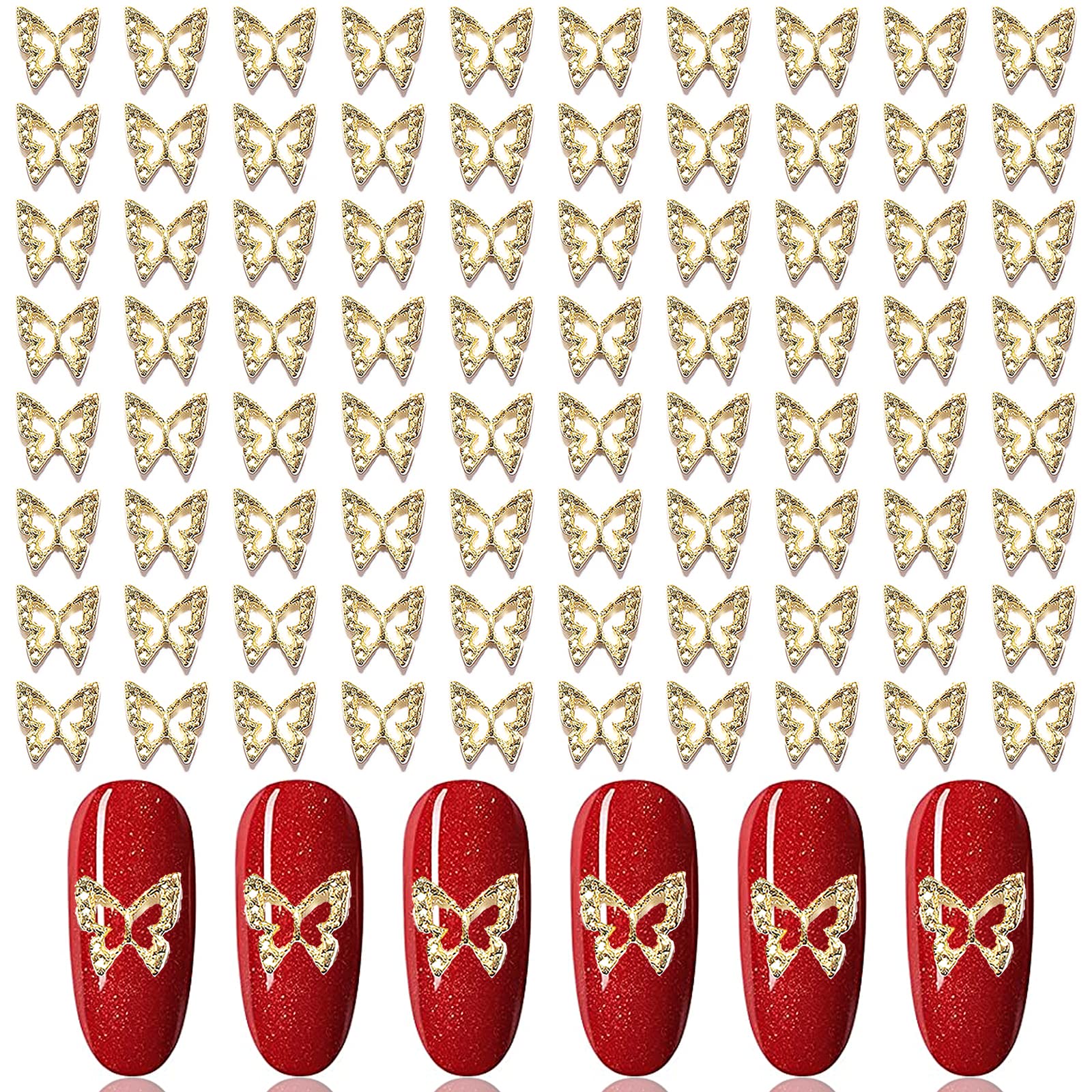 JERCLITY 100PCS 3D Gold Butterfly Nail Charms - Metal Nail Art Decorations for Acrylic Nails, DIY Manicure, Gel Polish & Nail Extensions - Perfect for Bridal, Party, Salon & Special Occasion Nail Designs