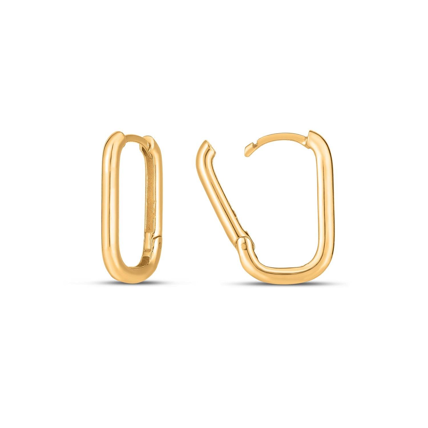 14K Yellow Gold Large Paperclip Huggie Hoop Earrings for Women - Minimalist Dainty Everyday Jewelry Gift for Her - Perfect for Work, Parties & Special Occasions