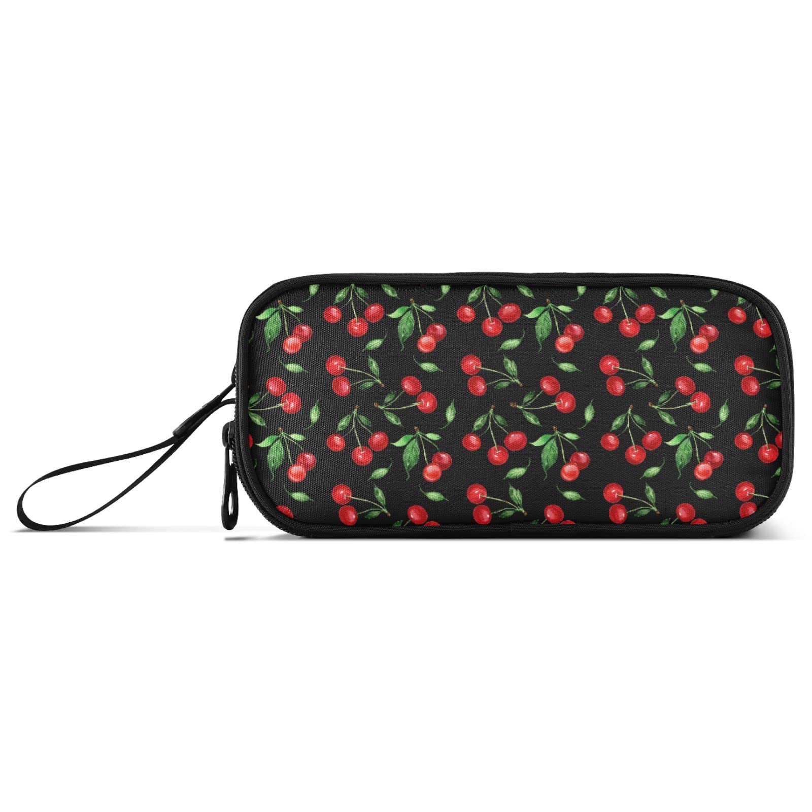 ALAZA Cherry Green Leaves Pencil Case - Nylon Zippered Pen Pouch for School, Office & Travel - Portable Stationery Organizer for Women & Men - Perfect for College Students, Work Supplies & Art Storage