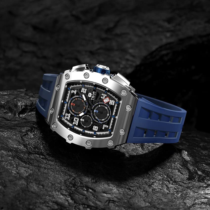 Luxury Men's Chronograph Watch - 50M Waterproof, Luminous, Date Display, Japanese Quartz Movement, Sapphire Crystal, Silicone Strap - Fashion Sport Watch for Men | Perfect for Business, Casual Wear & Outdoor Activities | Great Gift for Birthdays, Anniversaries & Special Occasions