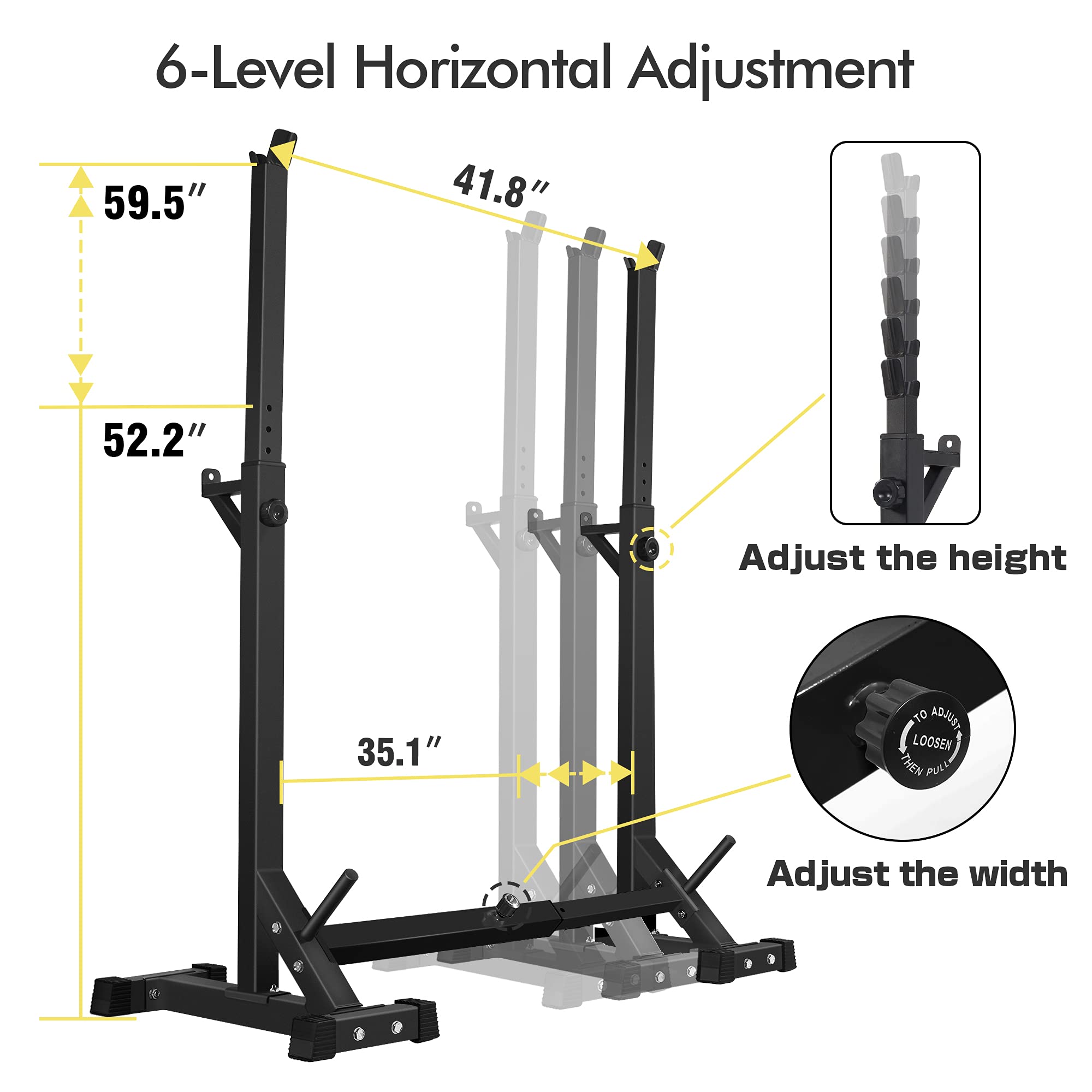 CANPA Adjustable Squat Rack Stand - 600Lbs Capacity Multi-Function Home Gym Equipment for Weight Lifting, Bench Press & Dumbbell Storage - Perfect for Home Workouts & Strength Training