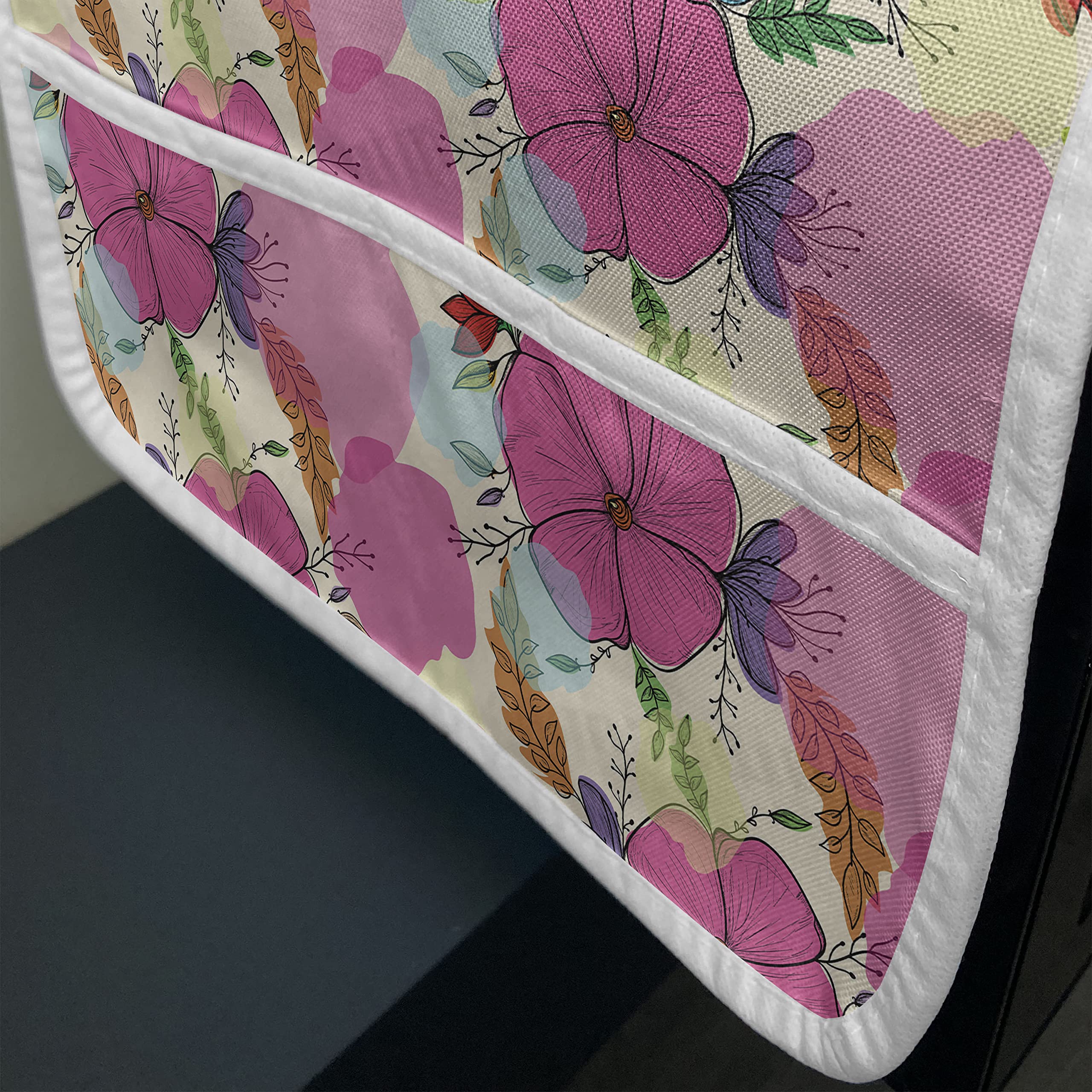 Ambesonne Waterproof Microwave Cover with Pockets - Wildflowers & Colorful Leaves Spring Design - 36