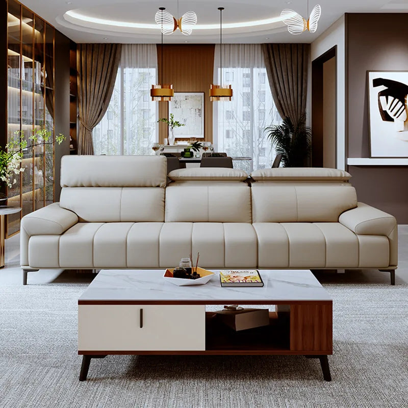 Luxury Piano Keys Cream Wind Leather Sofa Set - Modern Living Room Furniture for Home, Office & Lounge - Soft & Durable Leather Couch with Elegant Design
