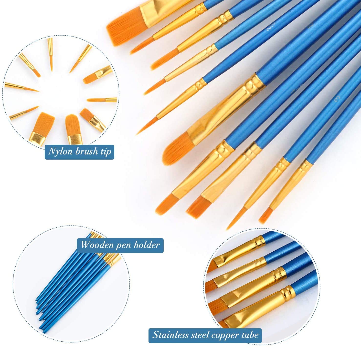 50-Piece Professional Acrylic Paint Brush Set - Nylon Hair Artist Brushes for Oil, Watercolor & All-Purpose Painting | Perfect for Canvas, Wood, Fabric & DIY Art Projects