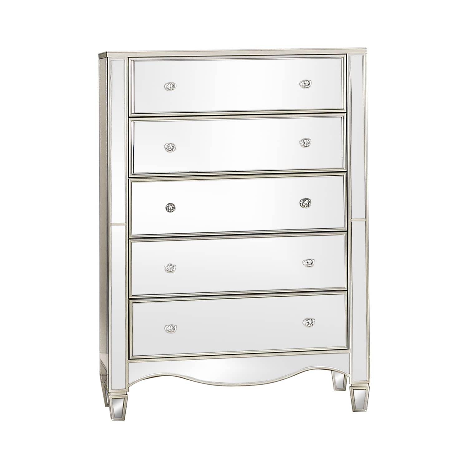 Salline Glam 5-Drawer Wooden Dresser, 38 Inch Tall Chest of Drawers for Bedroom Storage - Silver Finish | Perfect for Organizing Clothes, Bedroom Decor & Small Space Living