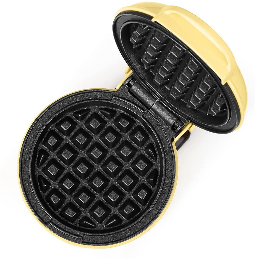 Holstein Housewares Mini Waffle Maker - 4 Inch Non-Stick Waffle Iron for Quick Breakfast, Brunch & Snacks - Perfect for Dorms, Offices & Small Kitchens (Yellow)