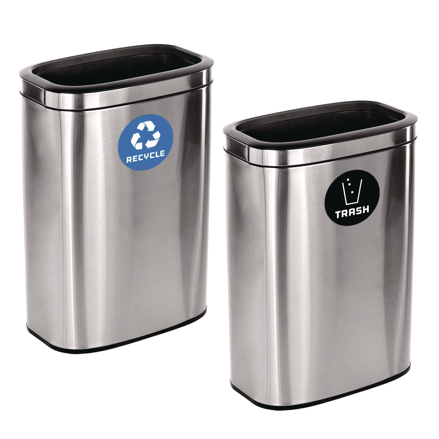Alpine Industries 10.5 Gallon Dual Compartment Recycling & Trash Bin - Brushed Stainless Steel Waste Station for Kitchen, Office, or Garage Organization