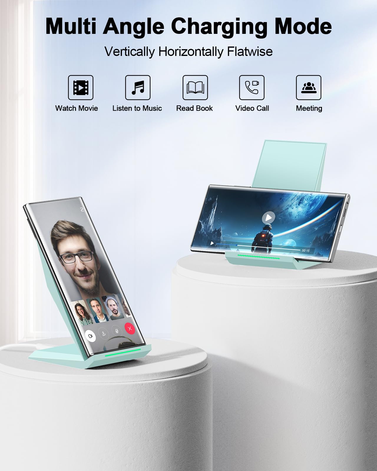 NANAMI 10W Fast Wireless Charging Stand - Qi-Certified Desktop Charger Dock for iPhone 16/15/14/13/12/11 Pro & Samsung Galaxy S25/S24/S23/S22/S21/S20/Note 20 Ultra - Perfect for Home, Office, and Nightstand Charging