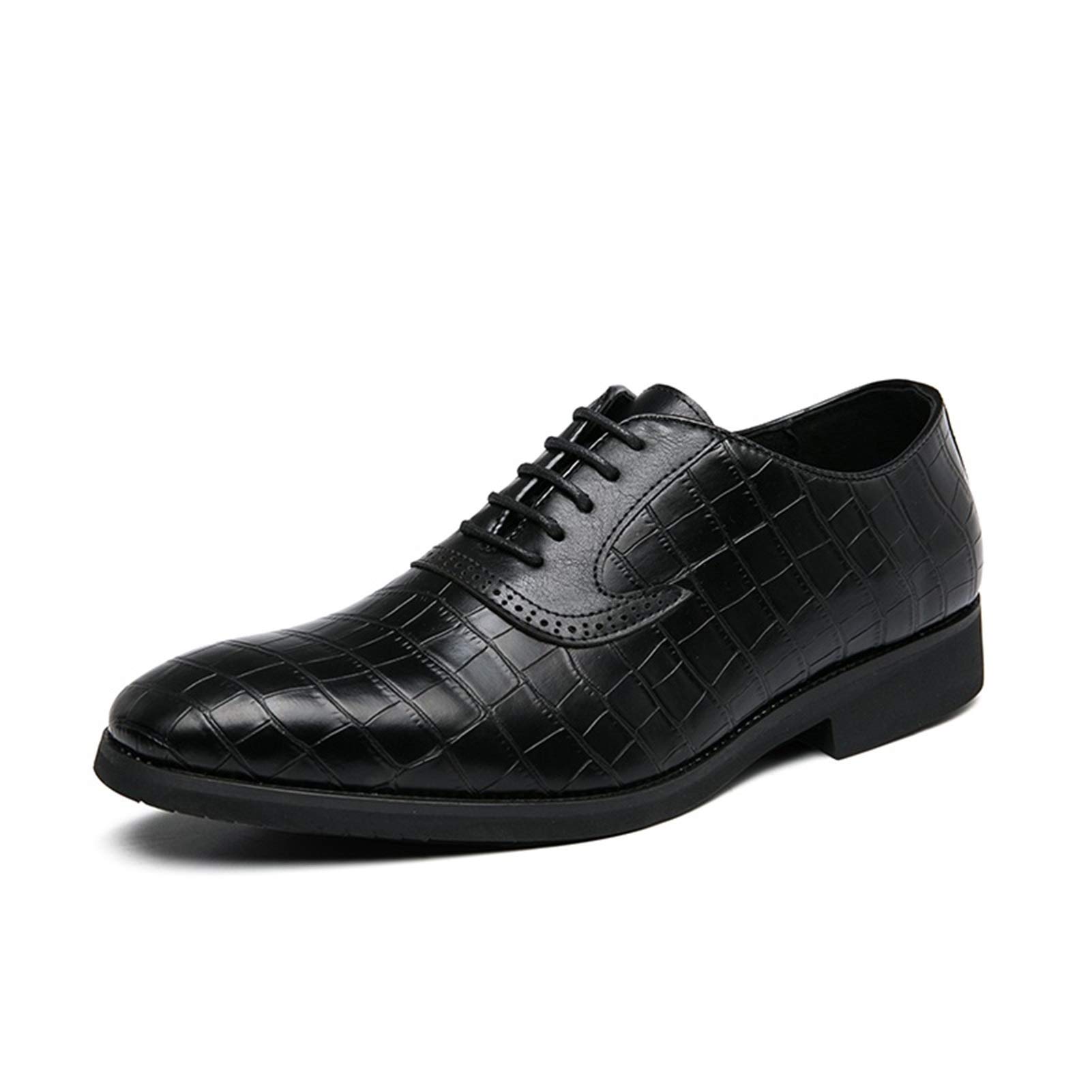 Premium Men's Lace-Up Dress Shoes - Genuine Crocodile Embossed Leather, Slip-Resistant Rubber Sole, Formal Wedding & Business Occasions