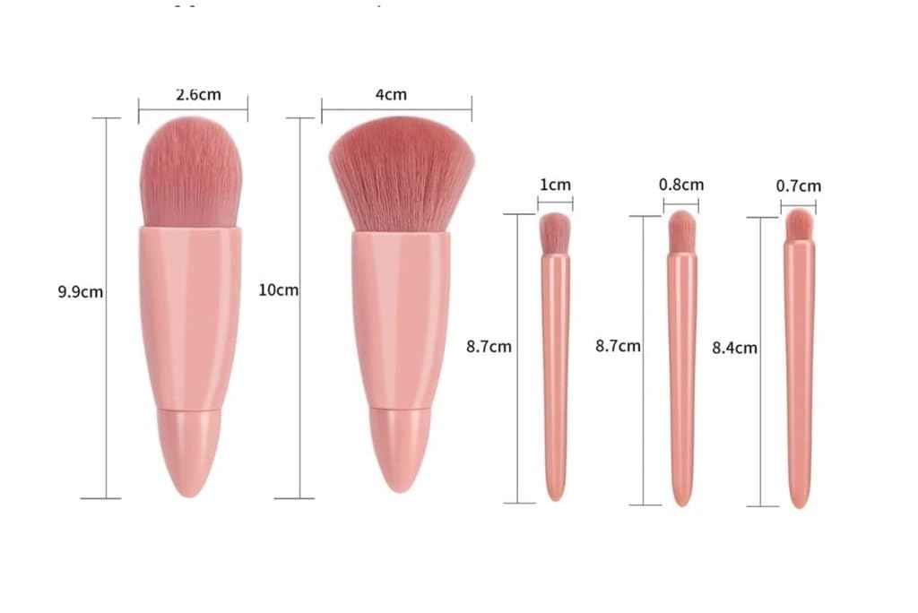 KS ENTERPRISE - 5PCS Mini Travel Makeup Brush Set with Mirror | Portable Cosmetic Brush Kit for Foundation, Concealer, Powder, Eyebrow & Eyeshadow | Perfect for On-the-Go Touchups, Travel Makeup Bag & Daily Beauty Routine