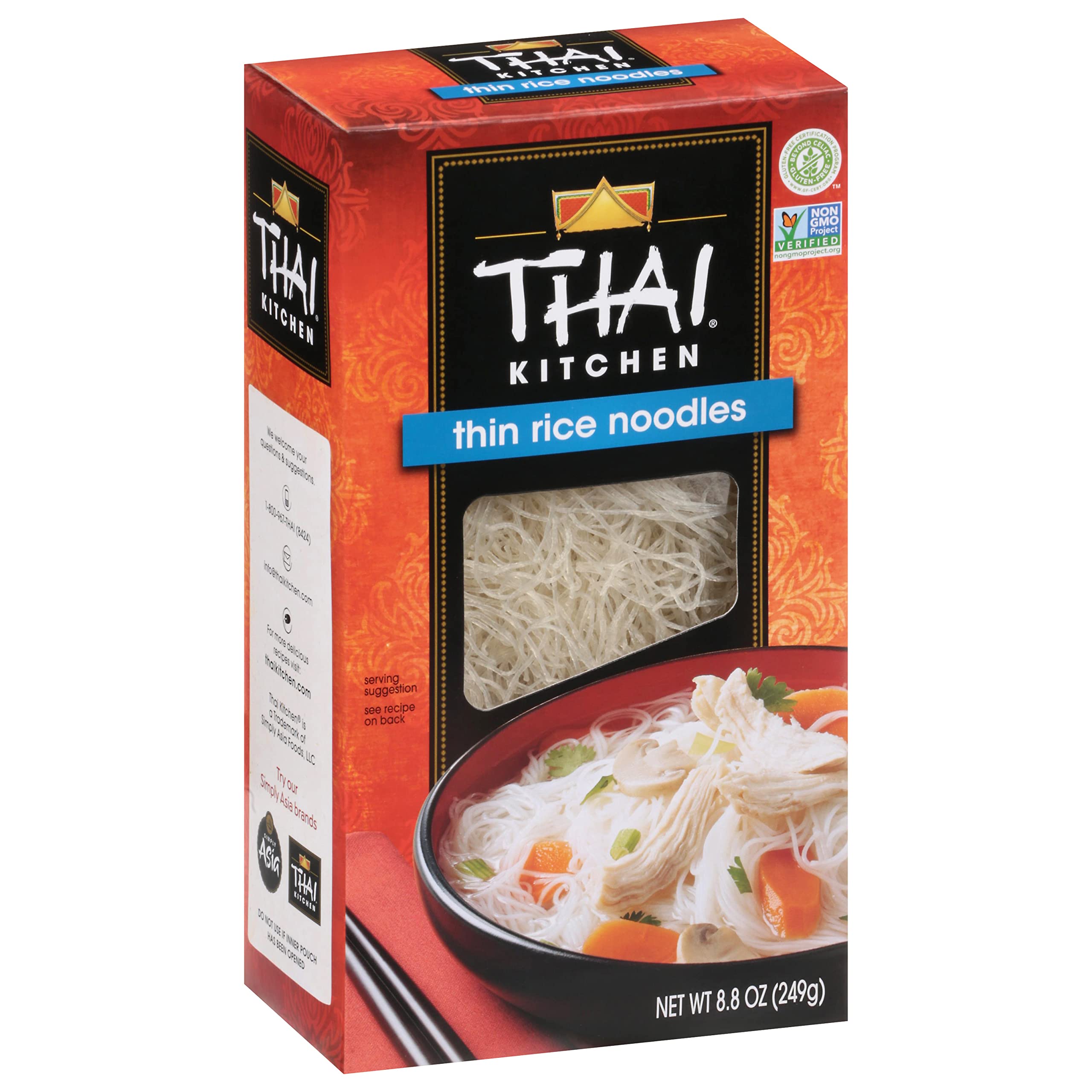 Thai Kitchen Gluten Free Thin Rice Noodles, 8.8 oz (Pack of 6) - Authentic Asian Stir Fry, Pho & Pad Thai Noodles - Perfect for Vegan, Paleo & Celiac Diets - Quick & Easy Meal Solution