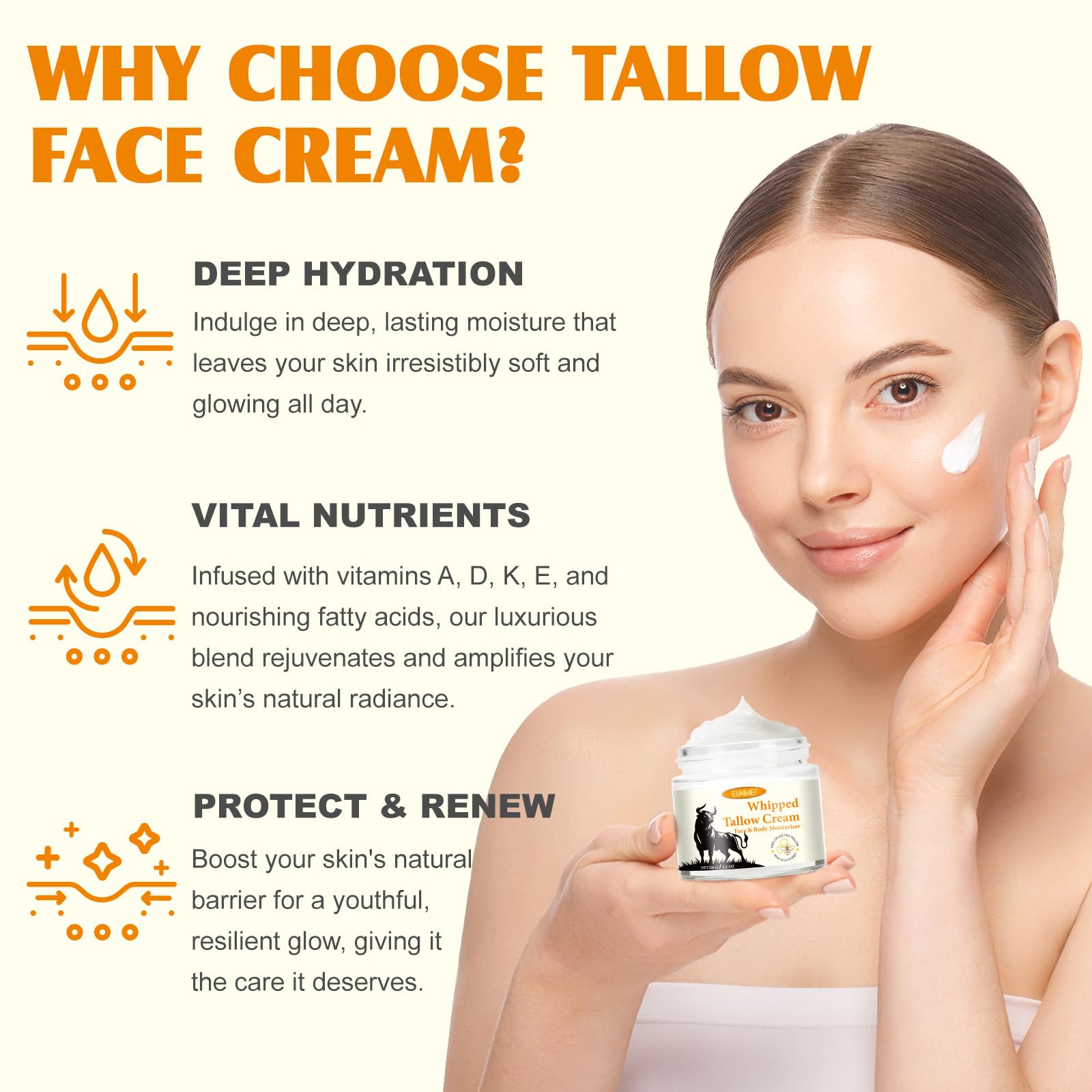 Organic Beef Tallow & Honey Balm - 2oz Face Moisturizer for Dry Skin Care