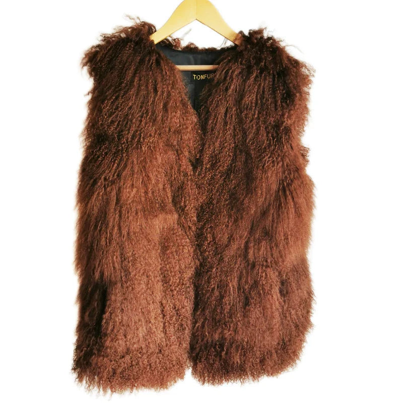 Luxury Thick Warm Mongolian Sheep Fur Vest for Women - 11 Colors, V-Neck Wool Coat | Winter Fashion, Outdoor Activities, Casual & Formal Wear