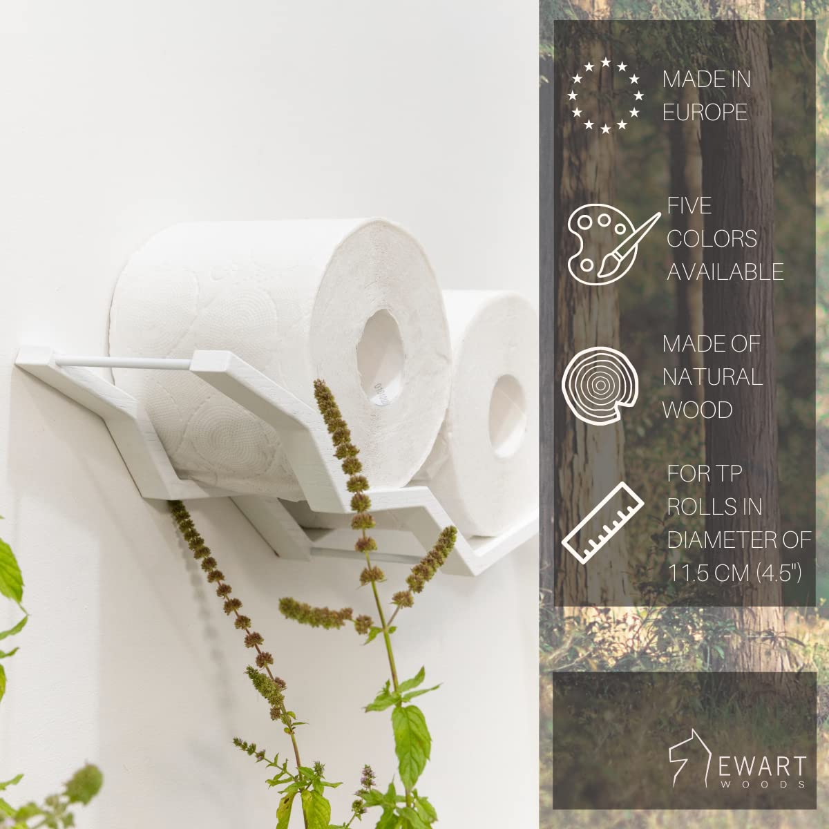 Wooden Toilet Paper Holder - Bathroom Shelf & Towel Rack Organizer for Toilet Paper Storage | Rustic Bathroom Decor (White) | Perfect for Small Bathrooms, Powder Rooms & Vanity Areas