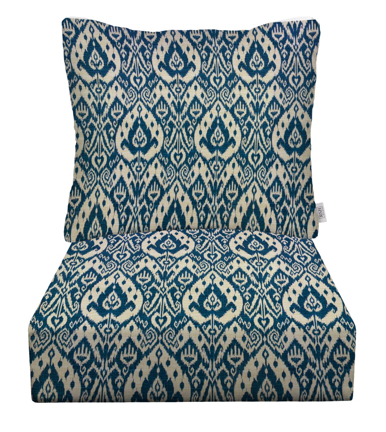 RSH DECOR: 23” x 26” Deep Seating Cushion with Pillow Back - All-Weather Spun Fabric, Waterproof & Fade-Resistant Outdoor Chair Cushion Set for Patio, Deck, Poolside & Garden Furniture - Ashmore Marine Collection