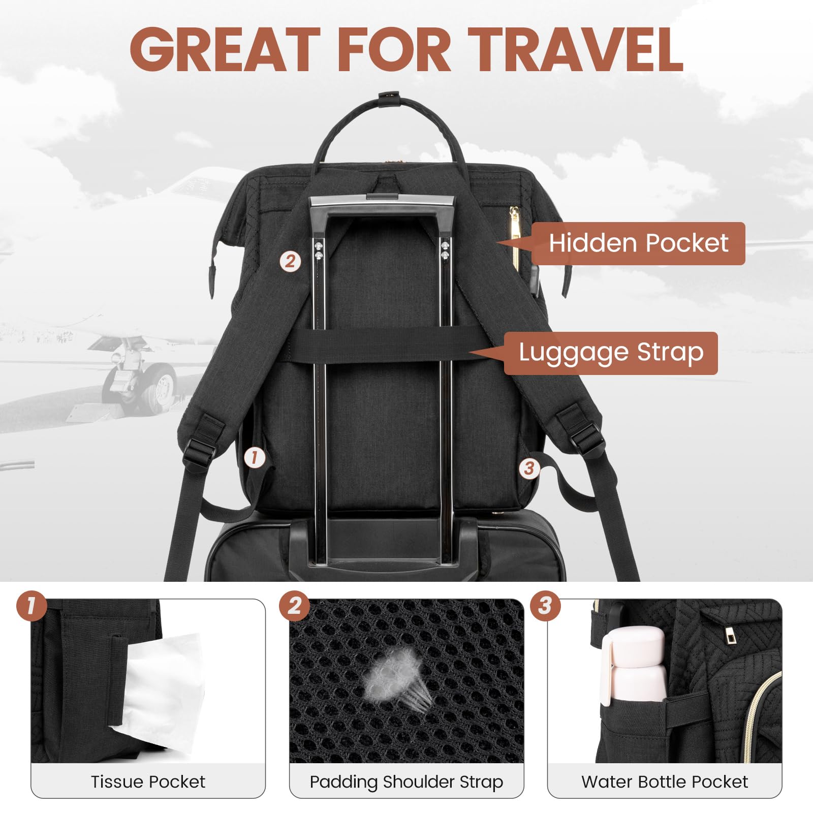 LOVEVOOK 15.6 Inch Laptop Backpack for Women - Waterproof USB Charging Travel Backpack, Professional Work Bag for Nurse, Teacher & Business - Stylish Black Plait Design for Commuting, College & Daily Use