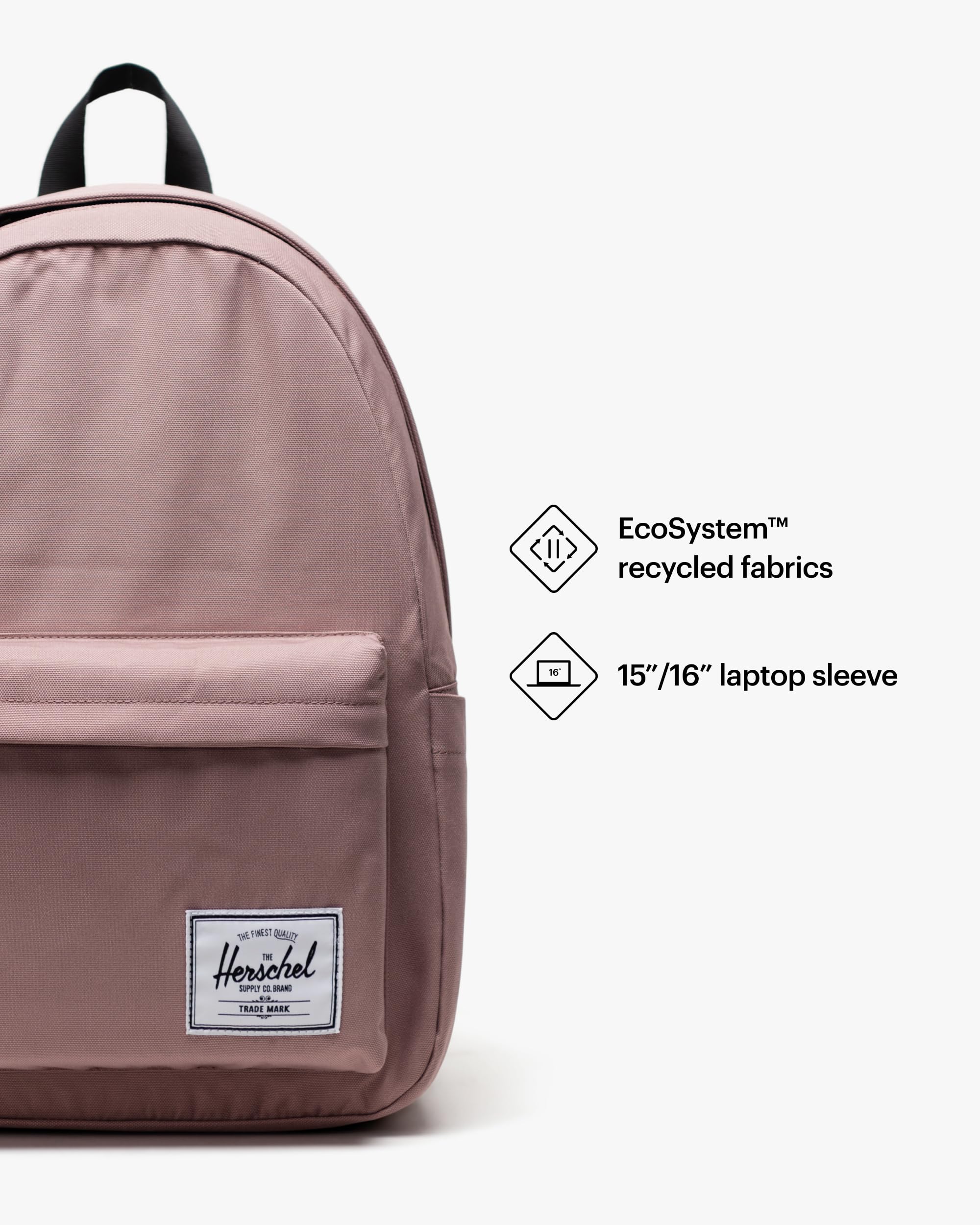 Herschel Supply Co. Classic XL Backpack - Ash Rose, One Size, Water-Resistant Laptop Backpack for School, College, Travel & Work | Durable & Stylish Daypack